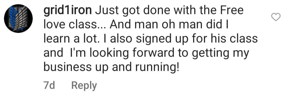 Instagram workshop testimonial from grid1iron