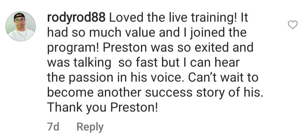 Instagram workshop testimonial from rodyrod88